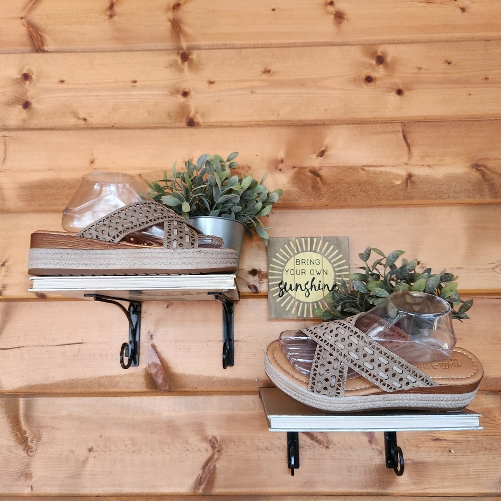 Bella Vita Exa-Italy Slide Platform Wedge Sandals Leather Espadrilles Size 9.5 W